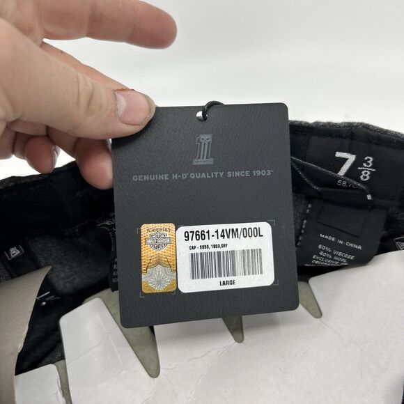 Harley Davidson Wool Hat Size 7 3/8 New Era 19 Twenty Grey Skull NWT - Picture 4 of 6